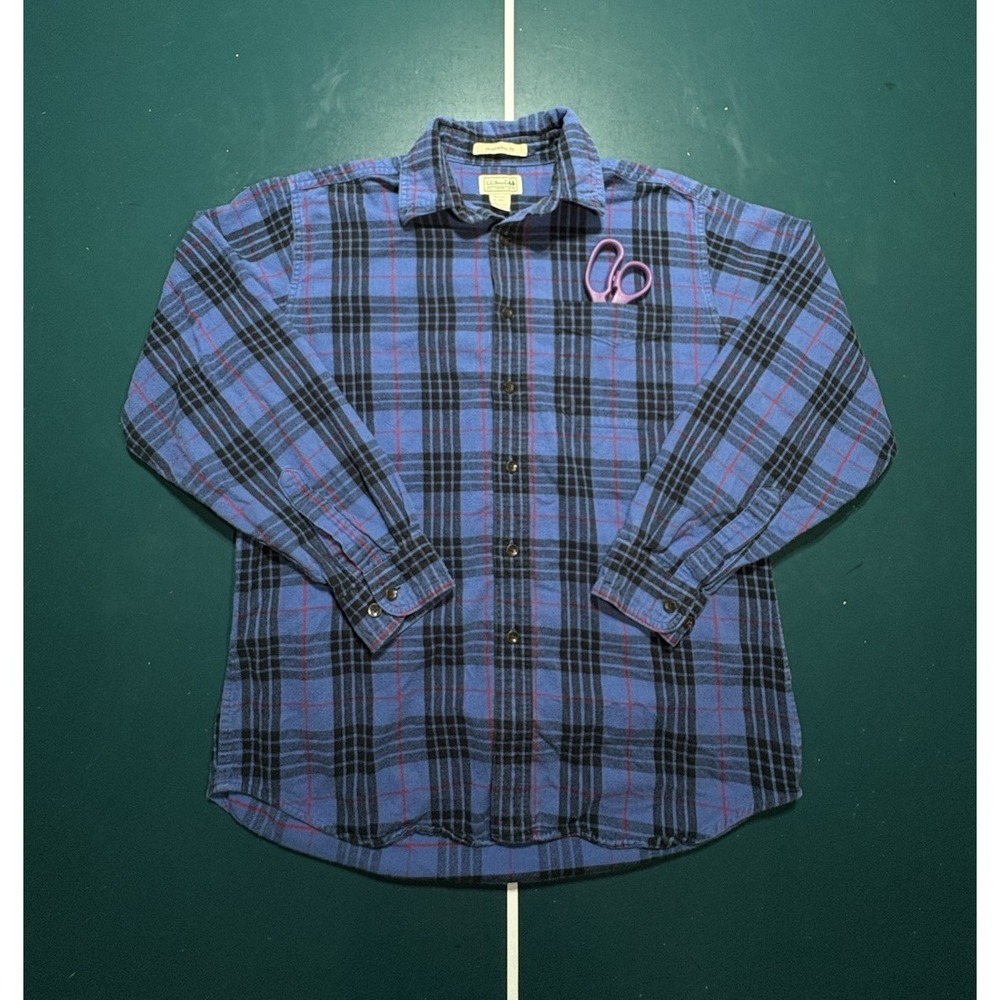 LL Bean Plaid Flannel Button Down‎ Shirt Men's Medium Traditional Fit Blue Red